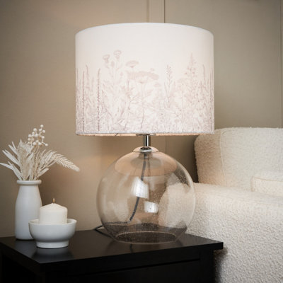 Inlight Gaiba Floral Round Gloss Clear & White Table Lamp from B&Q