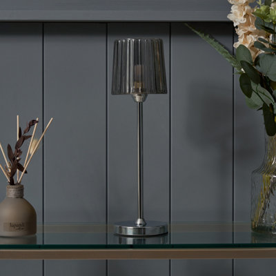 Inlight Piran Fluted Round Polished Mirrored Chrome Effect Table Lamp from B&Q