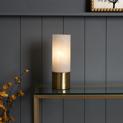Inlight Naiba Marble Cylinder Brushed Satin Opal Brass Effect Table Lamp from B&Q