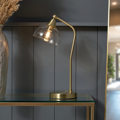 Inlight Rae Round Brushed Satin Clear Brass Effect Table Lamp from B&Q