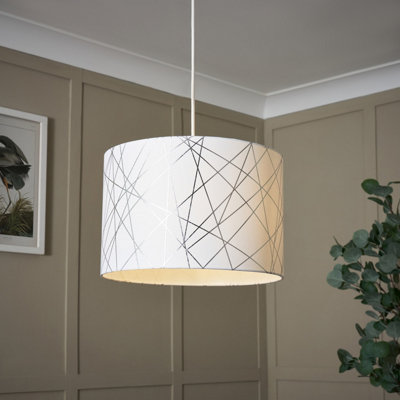 Carme White Silver Effect Drum Cylinder Light Shade (D)30Cm from B&Q