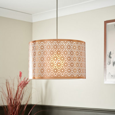 B&Q -  Hyperion Copper Effect Laser Cut Cylinder Light Shade (D)35Cm