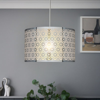 B&Q -  Hyperion Silver Effect Laser Cut Cylinder Light Shade (D)35Cm