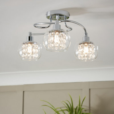 Inlight Roma Beaded Glass & Steel Transparent Chrome Effect 3 Lamp Led Ceiling Light from B&Q