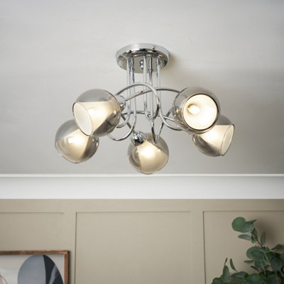 Inlight Elevate Gloss Glass & Steel Chrome & Smoked Glass Effect 5 Lamp Led Ceiling Light from B&Q