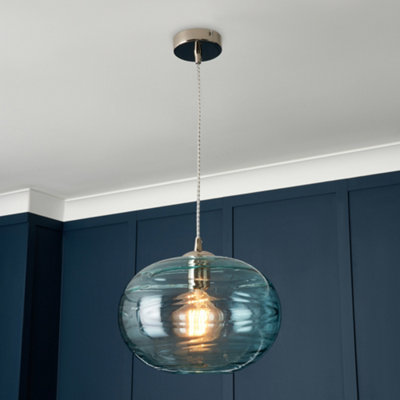 Litecraft Visconte Sarno Blue Tint Oval Ceiling Pendant from B&Q