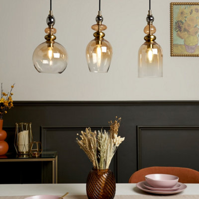 B&Q -  Seline Satin Brass 3 Light Ceiling Diner Pendant Bar