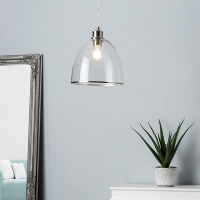 B&Q -  Catton Satin Nickel/clear Nickel Effect Led Pendant Ceiling Light(Dia)250mm