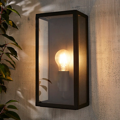 B&Q -  Thora Fixed Matt Black Mains-Powered Led Outdoor Box On/off Wall Light (Dia)16Cm