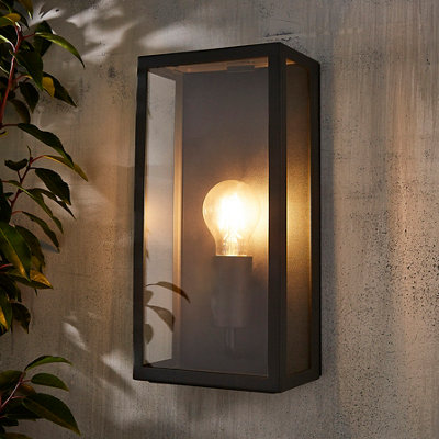 B&Q -  Thora Fixed Matt Anthracite Mains-Powered Led Outdoor Box On/off Wall Light (Dia)16Cm