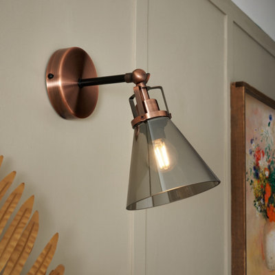 Inlight Dafyd Satin Copper Antique Copper Effect Wired Led Wall Light from B&Q
