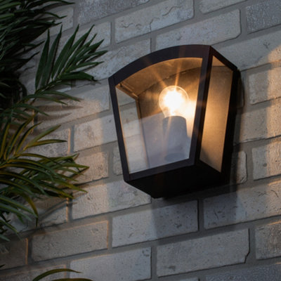 B&Q -  Hamble Black Outdoor Lantern Curved Wall Light