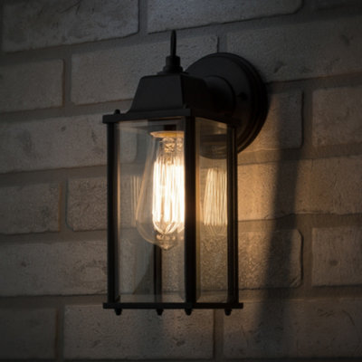 Litecraft Colone Black Outdoor Lantern Bevelled Glass Wall Light from B&Q