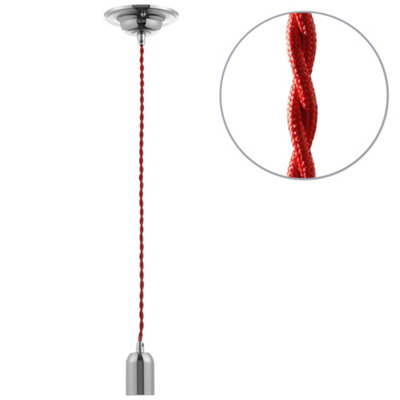 Litecraft Decorative Nickel Braided Red Cable Ceiling Pendant from B&Q