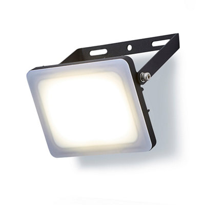 Stanley Black / Frosted Opal Mains-Powered Cool Daylight Led Without Sensor Slimline Floodlight 1800Lm from B&Q