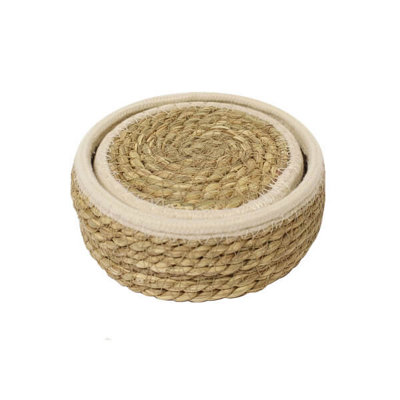 Leaf & Loom Set Of 6 Cream Border Seagrass Coasters In Basket from B&Q