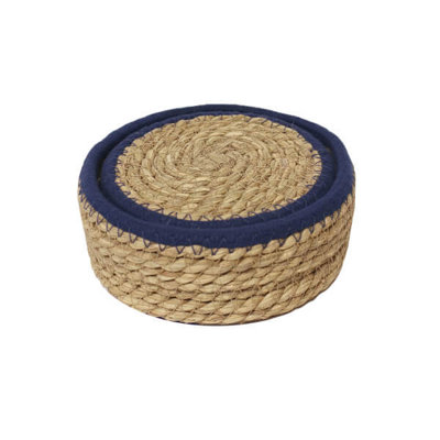 Leaf & Loom Set Of 6 Navy Border Seagrass Coasters In Basket from B&Q