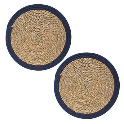 Leaf & Loom Set Of 2 Navy Seagrass With Polyester Border Mats from B&Q