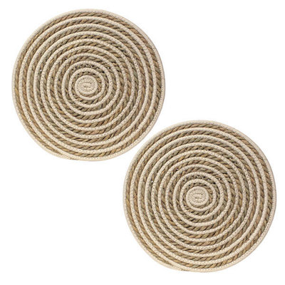 Leaf & Loom Set Of 2 Cream Seagrass & Polyester Swirl Mats from B&Q