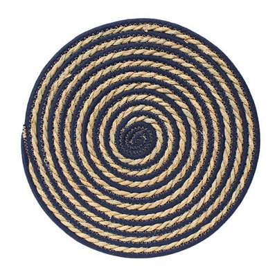 Leaf & Loom Set Of 2 Navy Seagrass & Polyester Swirl Mats from B&Q