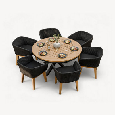 Royalcraft Tuscany 150Cm Round Table With 6 Eden Night Dining Chairs from B&Q