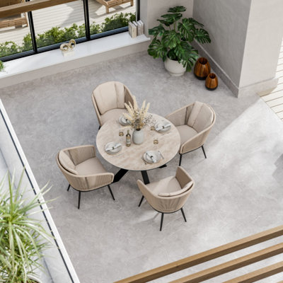 Royalcraft Bali 120Cm Round Ceramic Table With 4 Bali Rope Chairs from B&Q