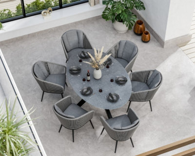 Royalcraft Aspen 200Cm Oval Ceramic Grey Top With 6 Rope Chairs from B&Q