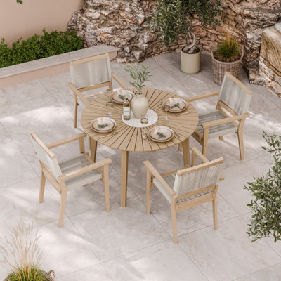 Royalcraft Roma 120Cm Round Sunray Table With Terrazzo Insert And 4 Roma Rope Stacking Chairs from B&Q