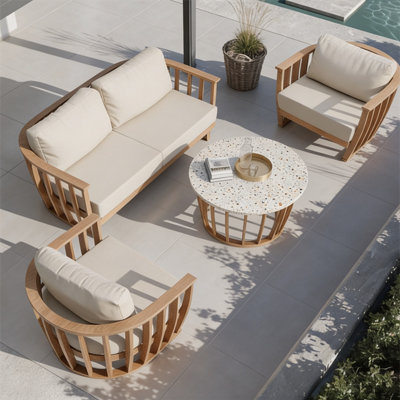 Royalcraft Lucca 5-Seater Teak-Effect Aluminium Lounging Set With Coffee Table from B&Q