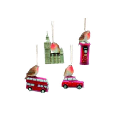 Christmas Tree Hanging DecorationsLondon Icons With Robin Pack Of 4 Assorted from B&Q