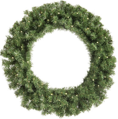 Festive Christmas Artificial Battery Operated Lit Green Wreath 60 Lights60Cm from B&Q