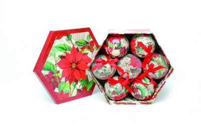  - Christmas Tree BaublesDecoupage Poinsettia Flowers Pack Of 7 Assorted