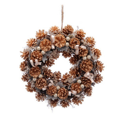 B&Q -  Gold Pinecones And Berries Wreath36CmP040131