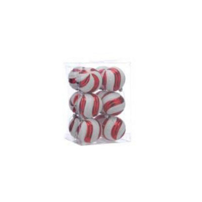 Christmas Tree BaublesRed & White Striped Pack Of 12 from B&Q