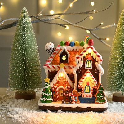 Festive Lit Gingerbread House Decorative Christmas Scene18 Cm from B&Q