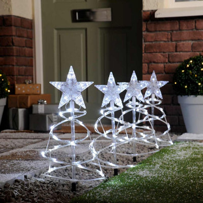Festive Set Of 4 Spiral Pathfinder Trees Cool White from B&Q