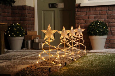 Festive Outdoor Set Of 4 Spiral Pathfinder Christmas Trees Lights Warm White from B&Q