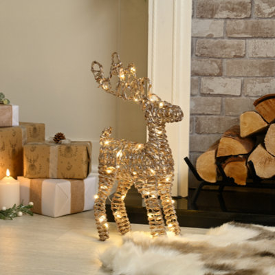 Festive Champagne Gold Lit Christmas Standing Reindeer55Cm from B&Q