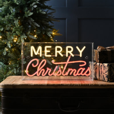 Festive Neon Flex Usb Merry Christmas Sign Red And Warm White43Cm from B&Q
