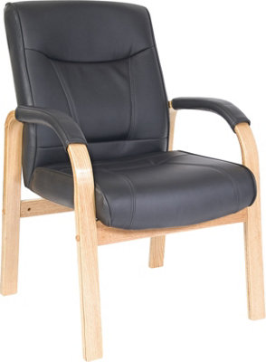 B&Q -  Kingston Visitor Chair In Black Bonded Leather And Oak Coloured Legs