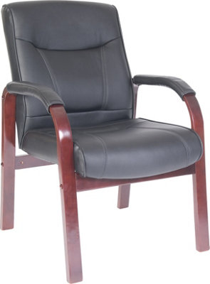 B&Q -  Kingston Visitor Chair In Black Bonded Leather And Dark Wood Legs