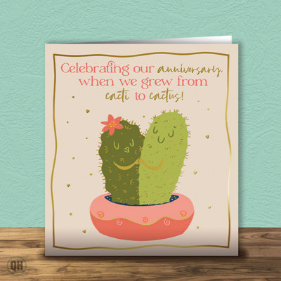 Quitting Hollywood Anniversary Card Celebrating Our Anniversary When We Grew From Cacti To Cactus Funny Pun Card from B&Q
