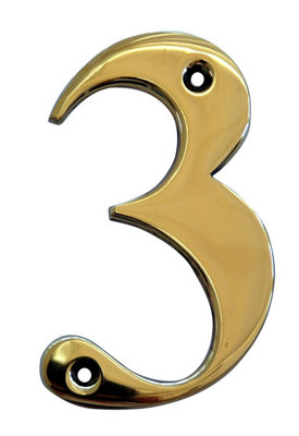 The House Nameplate Company Polished Brass House Number 3(H)100mm (W)65mm from B&Q
