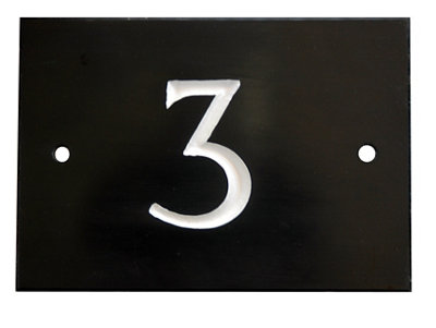 The House Nameplate Company Black & White Slate Rectangular House Number 3(H)102mm (W)140mm from B&Q