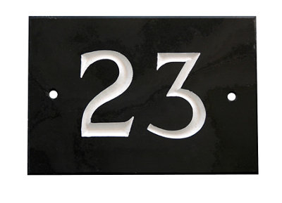 The House Nameplate Company Black & White Slate Rectangular House Number 23(H)102mm (W)140mm from B&Q