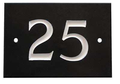 The House Nameplate Company Black & White Slate Rectangular House Number 25(H)102mm (W)140mm from B&Q