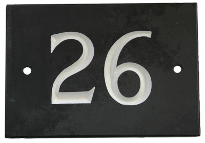 The House Nameplate Company Black & White Slate Rectangular House Number 26(H)102mm (W)140mm from B&Q