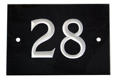 The House Nameplate Company Black & White Slate Rectangular House Number 28(H)102mm (W)140mm from B&Q