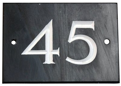 The House Nameplate Company Black & White Slate Rectangular House Number 45(H)102mm (W)140mm from B&Q