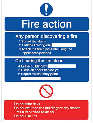 The House Nameplate Company 6 Point Fire Action Polyvinyl Chloride (Pvc) Safety Sign(H)200mm (W)150mm (L)200mm from B&Q